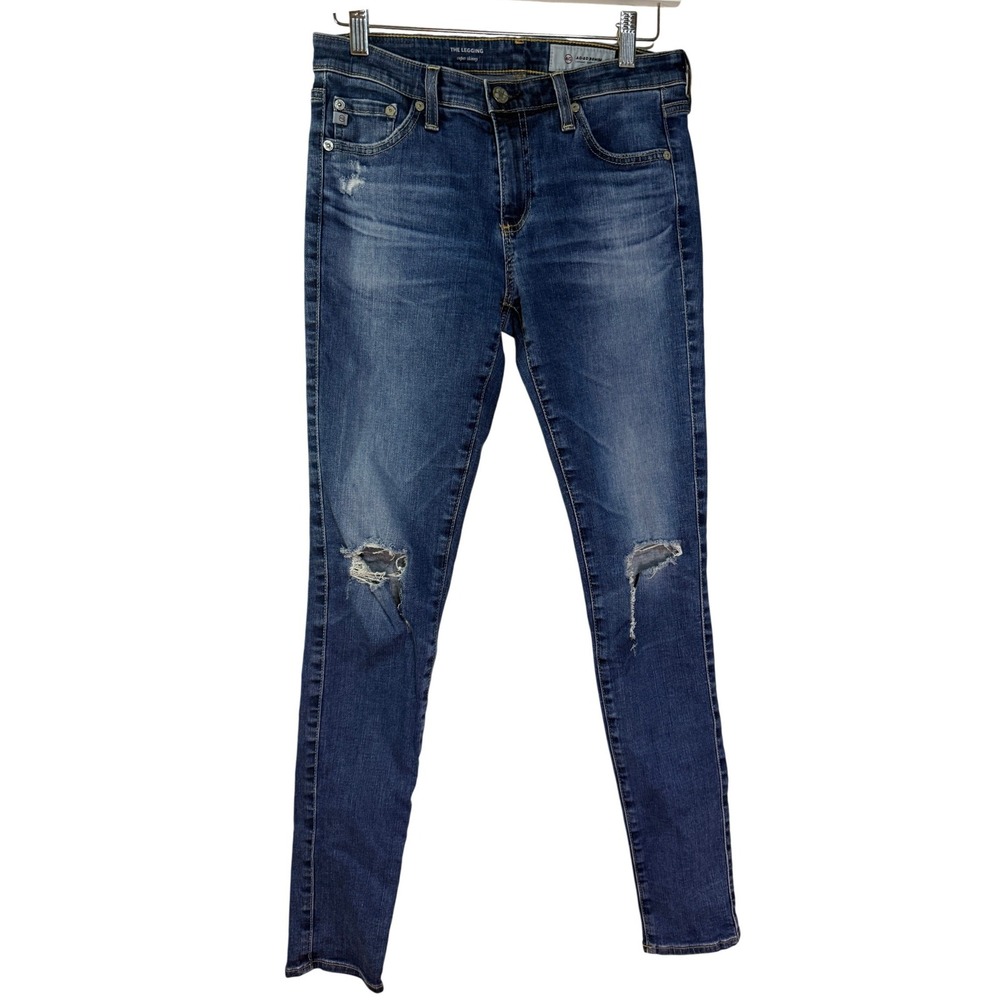 AG Adriano Goldschmied The Legging Super Skinny Jeans Womens 28R Blue Distressed